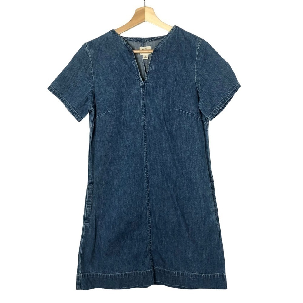 J. Crew‎ Blue Denim Short Sleeve V-Neck Mini Dress 4 - Picture 3 of 6
